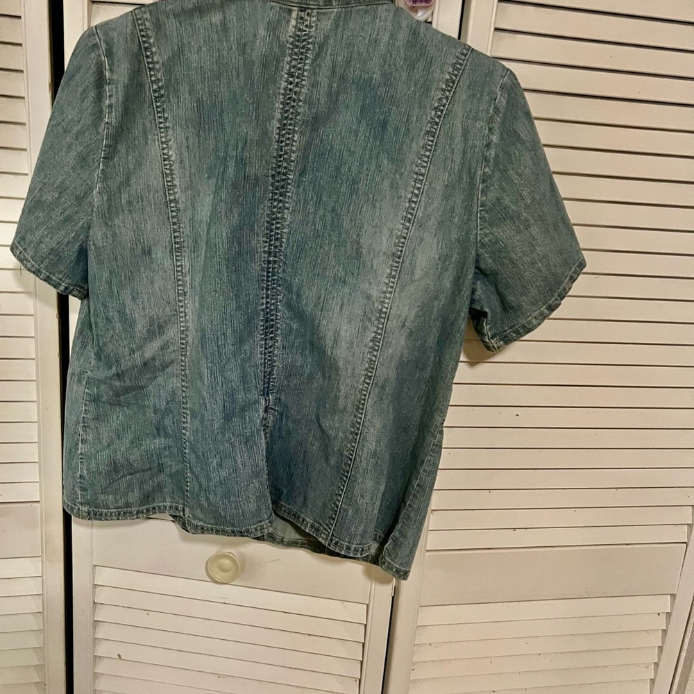 Light Wash Denim Short Sleeve Blazer Jacket - Picture 3 of 4